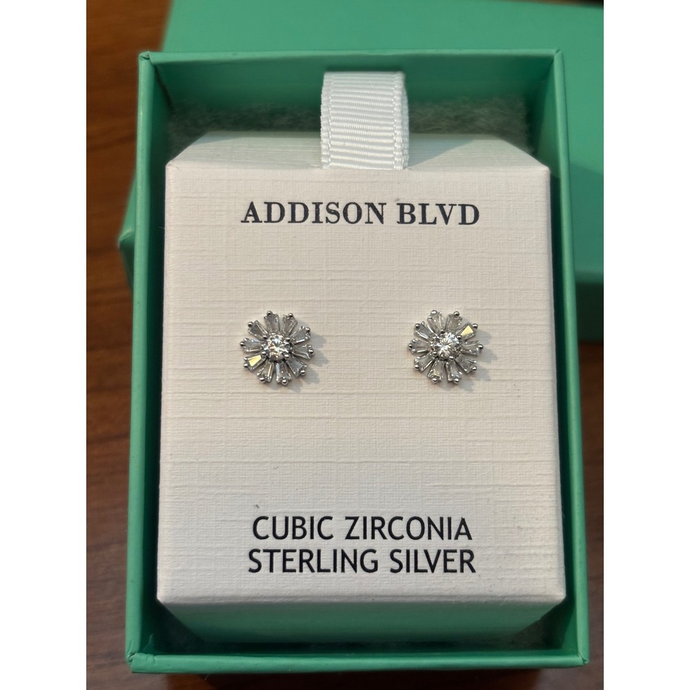 Addison Blvd Sterling Silver Cubic Zirconia Flower Sunburst Stud Earrings Silver